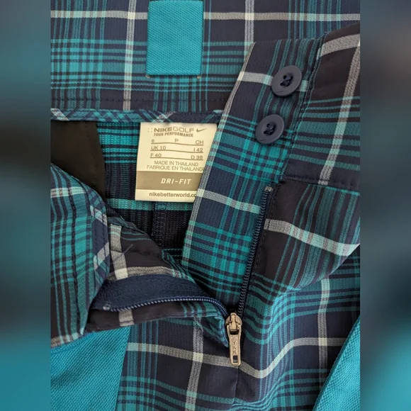 NIKE DriFit Tour Performance Tartan Teal Green Plaid Golf Skirt Sz 6 Ultra Light - Picture 6 of 16